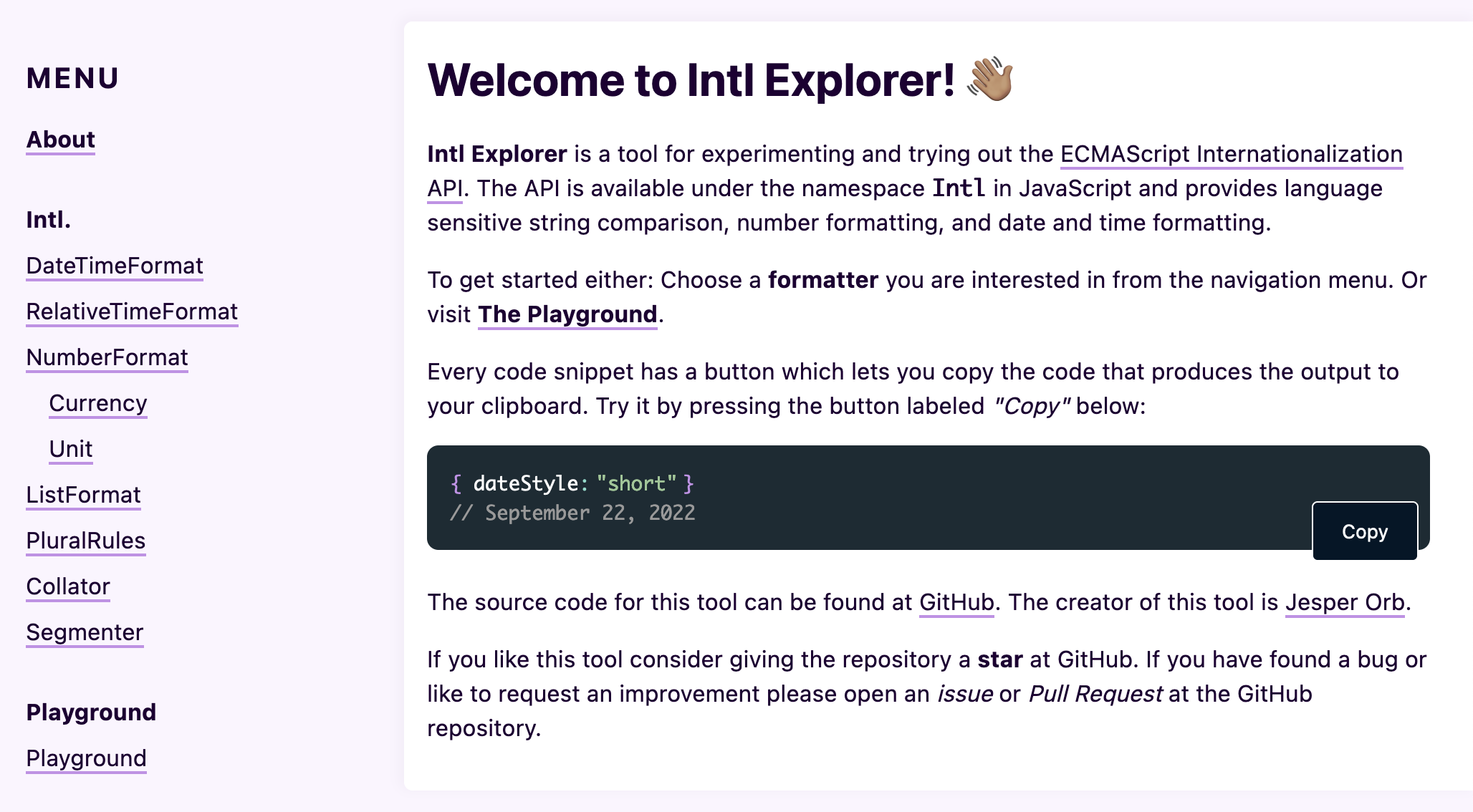 Screenshot of Intl Explorer Website